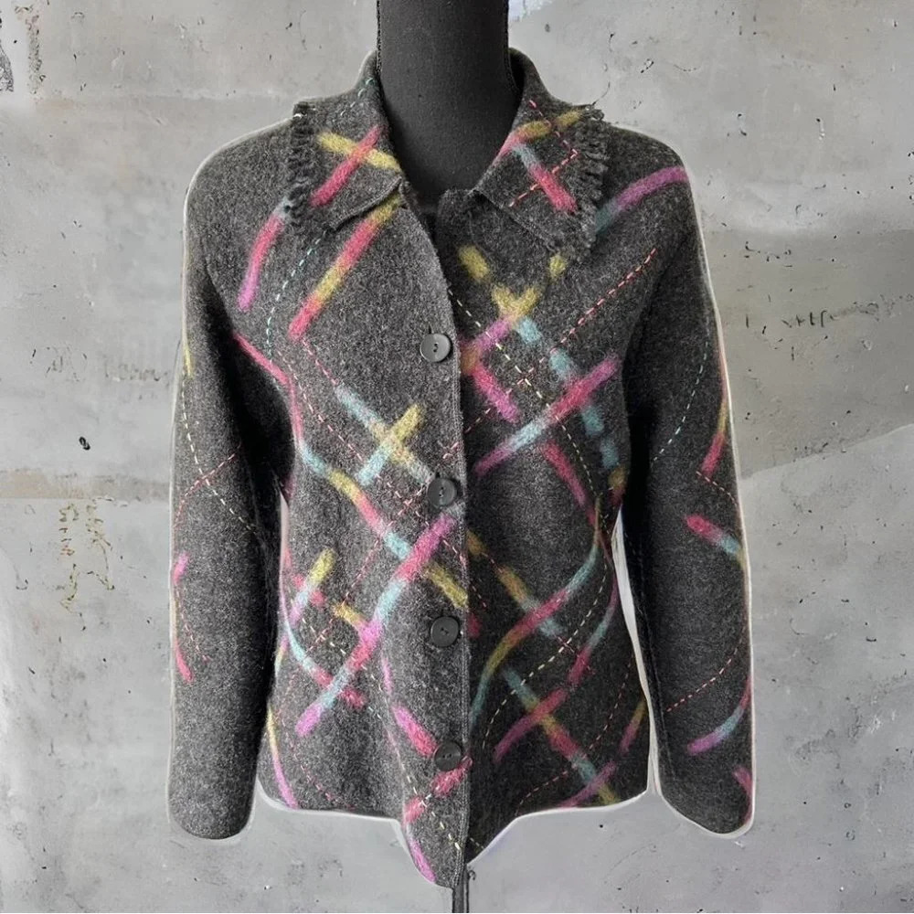 Talbots Abstract Printed Pure Wool Felted Jacket